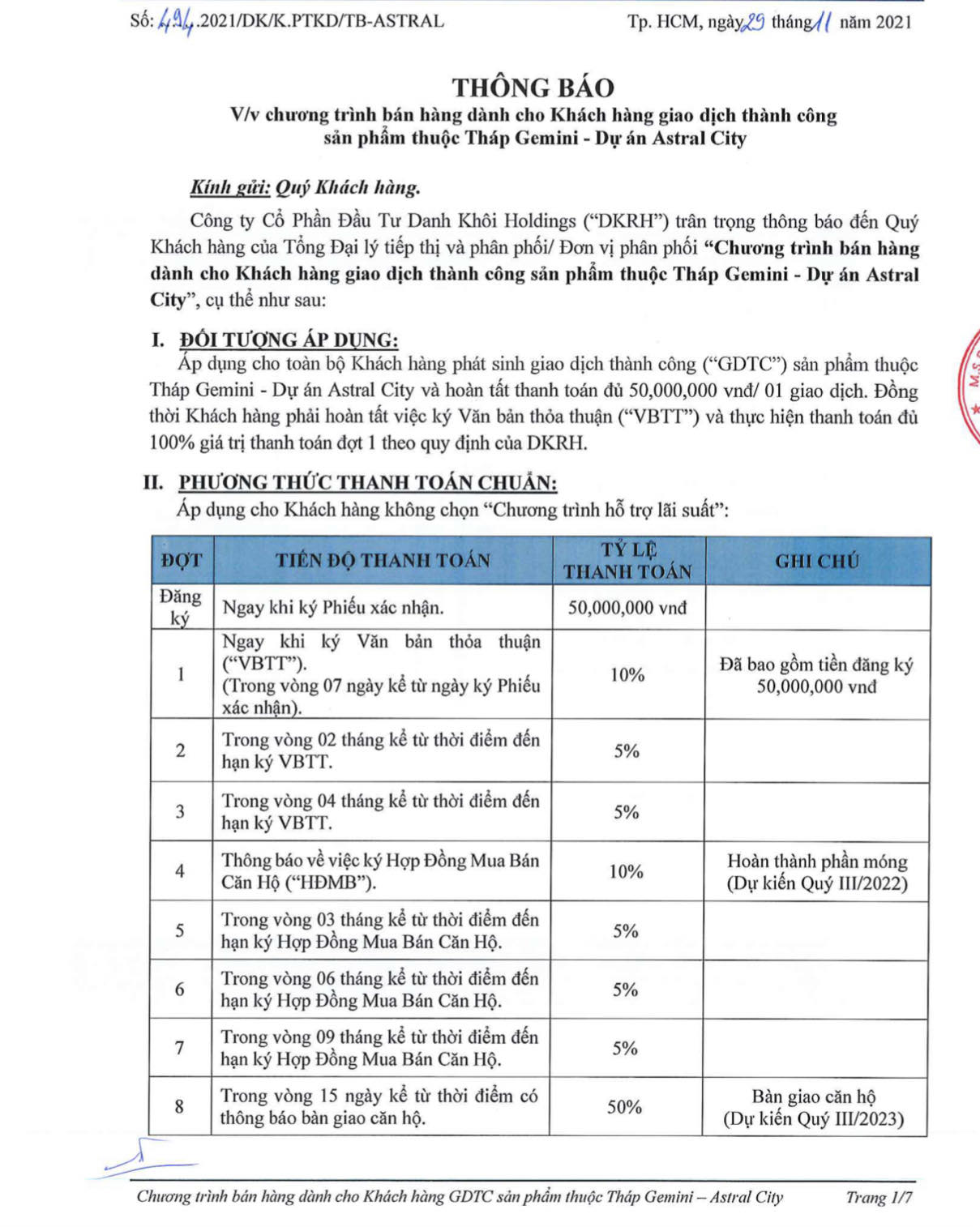 phương thức thanh toán căn hộ astral city phát đạt thuận an
