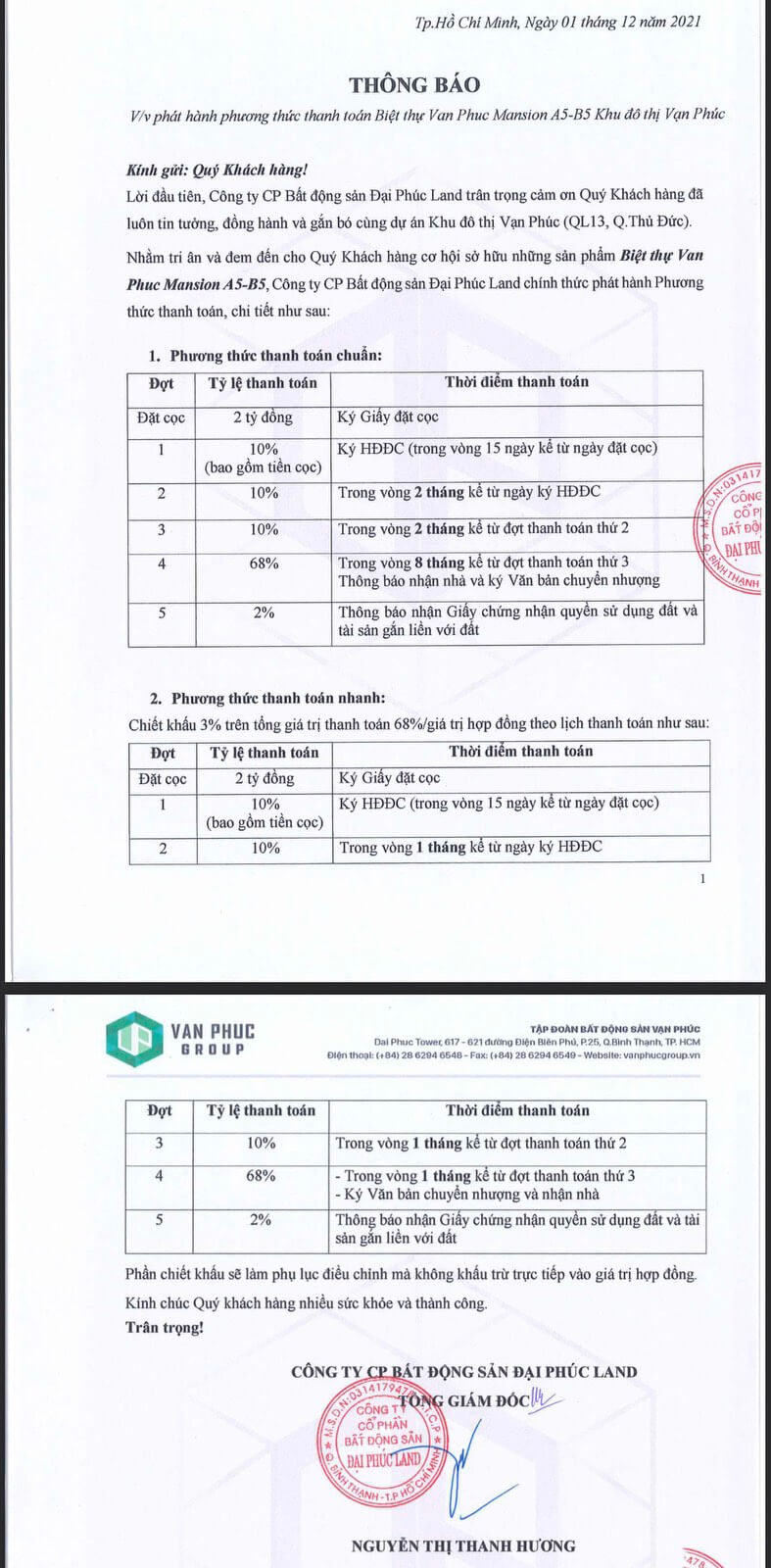 phương thức thanh toán Vạn phúc City - dinh thự Vạn phúc Mansion